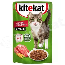 Влажный корм для кошек kitekat, сочная говядина в желе Kitekat 
