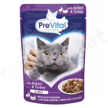 ''prevital'' pişikler üçin çygly iýmit hindi towukly, towşan et bilen (žile) 100 gr Prevital 