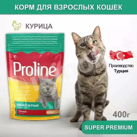 Сухой корм для кошек со вкусом курицы proline adult cat food chicken 400г Proline 