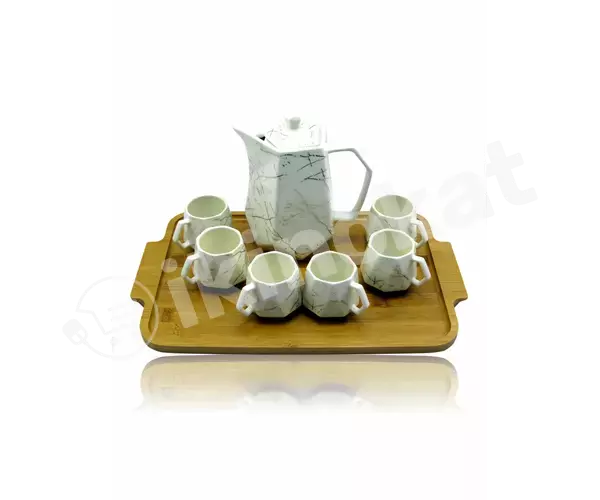 Чайный набор белый 8pcs с бамбуковым подносом  jd7914-2-h28 Неизвестный бренд 