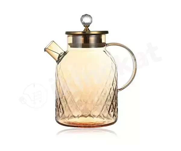 Чайник заварочный золотой рефлённый железноя крышка с бриллиантом teapot 1800 ml tpzj-31  