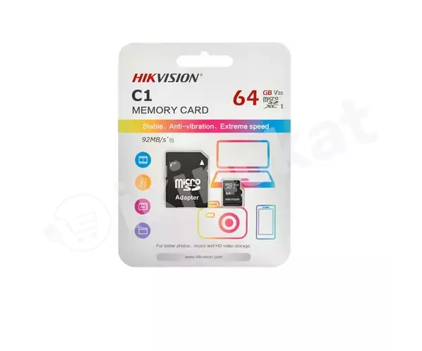 Ýat karty microsd hikvision hs-tf-c1(std) 64gb + adapter Hikvision 